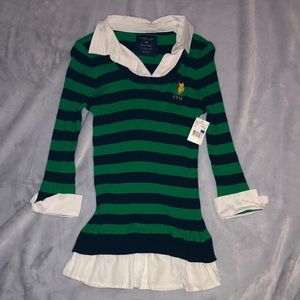 US Polo Assn XL Green & Navy Striped Top.